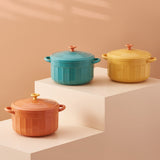 Noodles Bowl with Lid Binaural Noodles Bowl Home Dorm Student Covered Bowl Large Peacock Blue - Low Angle
