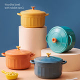 Noodles Bowl with Lid Binaural Noodles Bowl Home Dorm Student Covered Bowl Large Sapphire Blue