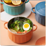 Noodles Bowl with Lid Binaural Noodles Bowl Home Dorm Student Covered Bowl Large Sapphire Blue - Side View