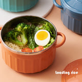 Noodles Bowl with Lid Binaural Noodles Bowl Home Dorm Student Covered Bowl Large Orange