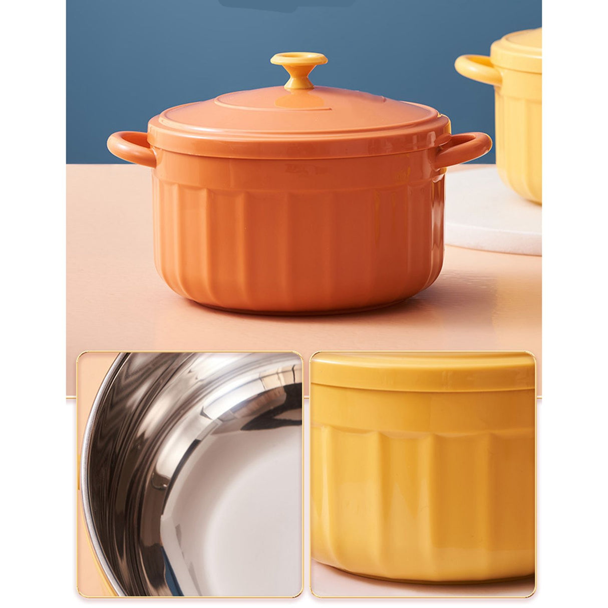 Noodles Bowl with Lid Binaural Noodles Bowl Home Dorm Student Covered Bowl Large Orange