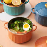 Noodles Bowl with Lid Binaural Noodles Bowl Home Dorm Student Covered Bowl Large Orange