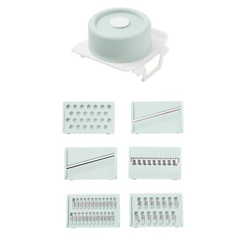Multifunctional Vegetable Cutter Stainless Steel Household Manual Vegetable Chopper for Kitchen Mint Green, 6 Blades (Anti Slip Pad, Hand Protector)