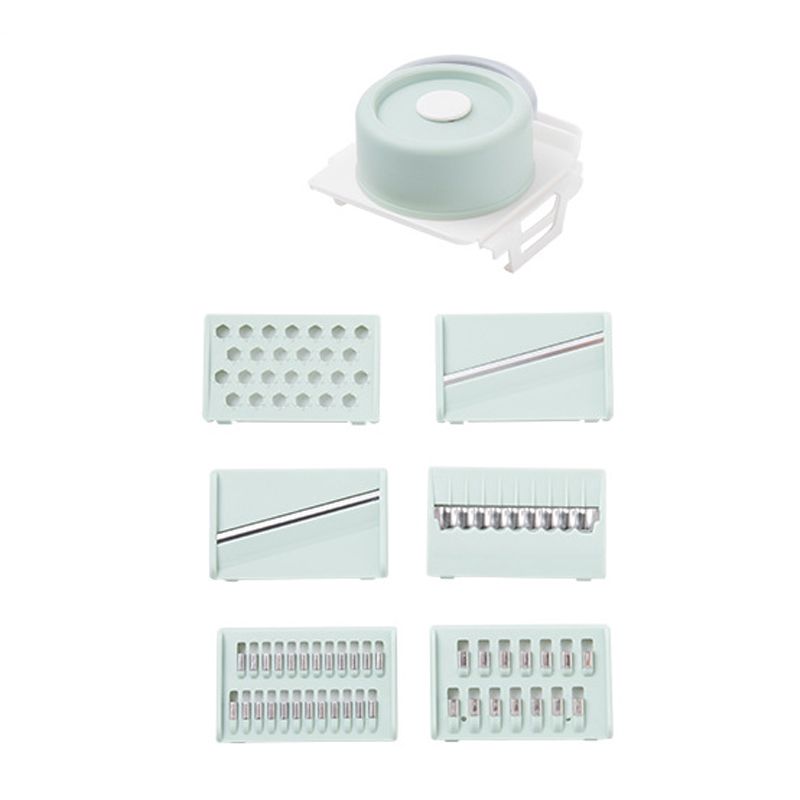 Multifunctional Vegetable Cutter Stainless Steel Household Manual Vegetable Chopper for Kitchen Mint Green, 6 Blades (Hand Protector, Storage Box)