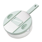 Multifunctional Vegetable Cutter Stainless Steel Household Manual Vegetable Chopper for Kitchen Round Mint Green, (Send 6 Blades, Hand Protector, Storage Box)