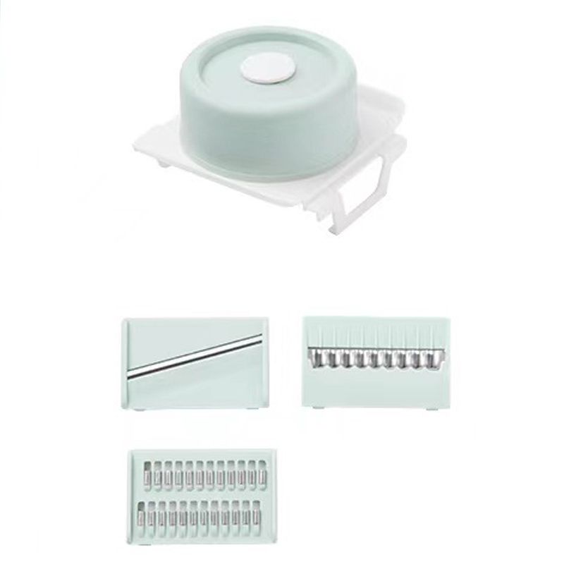Multifunctional Vegetable Cutter Stainless Steel Household Manual Vegetable Chopper for Kitchen Mint Green, 3 Blades (Anti Slip Pad, Hand Protector)