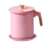 Oil Strainer Pot 1.4L Wood Grain Easy Operation No Rust Oil Storage Supplies Filter for Home Canteen Pink