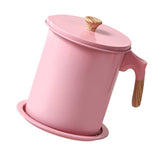 Oil Strainer Pot 1.4L Wood Grain Easy Operation No Rust Oil Storage Supplies Filter for Home Canteen Pink - 45-Degree Angle