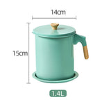 Oil Strainer Pot 1.4L Wood Grain Easy Operation No Rust Oil Storage Supplies Filter for Home Canteen Fruit Green
