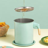 Oil Strainer Pot 1.4L Wood Grain Easy Operation No Rust Oil Storage Supplies Filter for Home Canteen Fruit Green