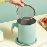 Oil Strainer Pot 1.4L Wood Grain Easy Operation No Rust Oil Storage Supplies Filter for Home Canteen Fruit Green - 45-Degree Angle