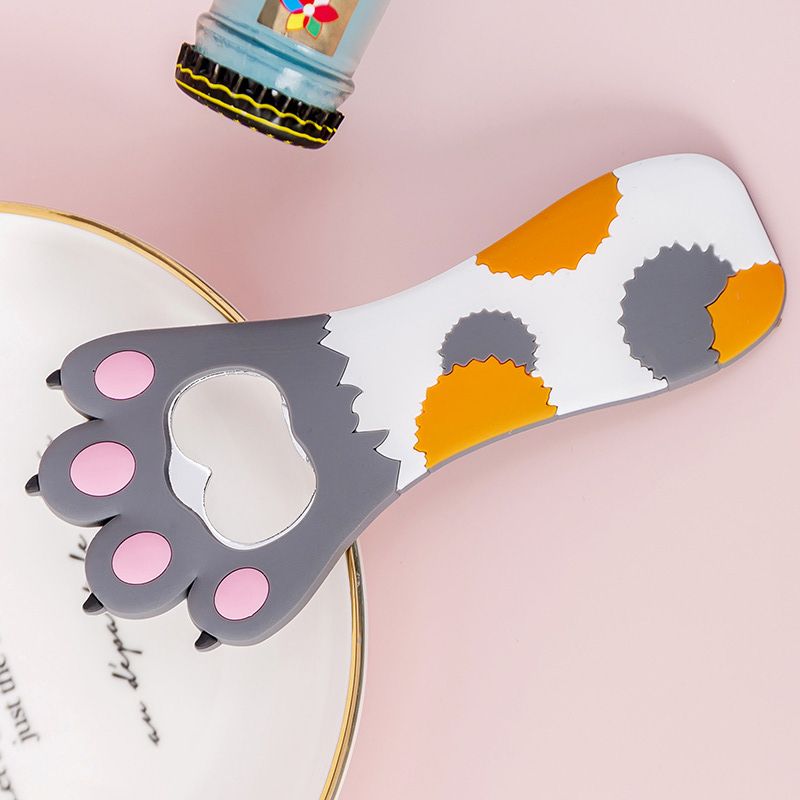 Cat Paw Bottle Opener Multifunctional Cute Cartoon Vibrant Colors Magnet Silicone Bottle Opener with Fridge Magnet for Home Gray Dot