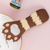 Cat Paw Bottle Opener Multifunctional Cute Cartoon Vibrant Colors Magnet Silicone Bottle Opener with Fridge Magnet for Home Horizontal Stripes Brown - Front View