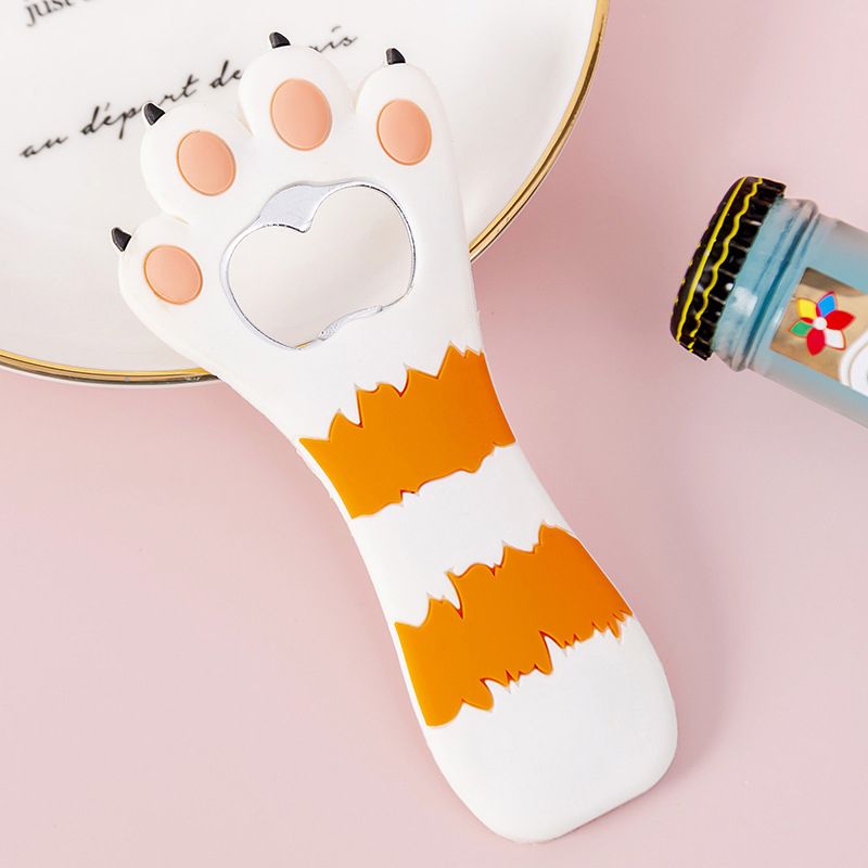 Cat Paw Bottle Opener Multifunctional Cute Cartoon Vibrant Colors Magnet Silicone Bottle Opener with Fridge Magnet for Home Horizontal Stripes White