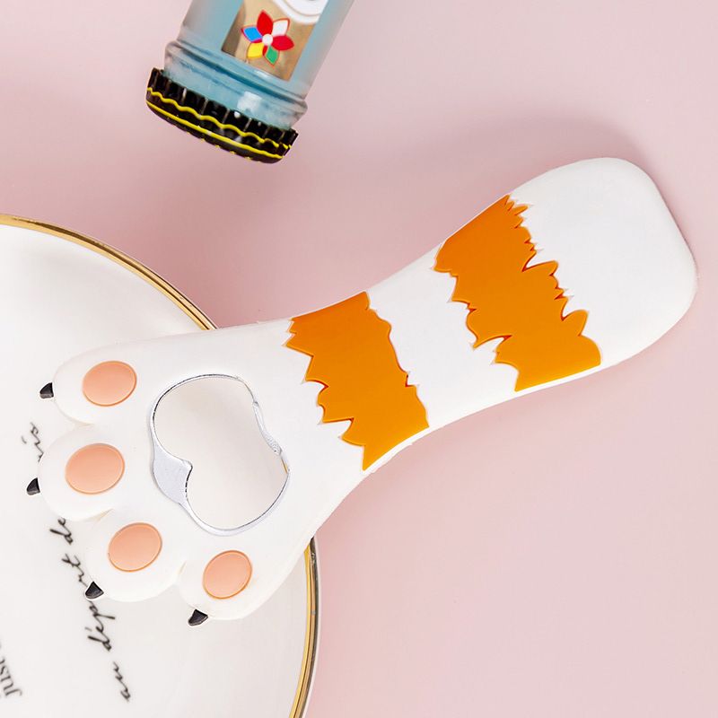 Cat Paw Bottle Opener Multifunctional Cute Cartoon Vibrant Colors Magnet Silicone Bottle Opener with Fridge Magnet for Home Horizontal Stripes White
