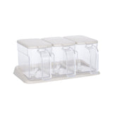Seasoning Box Set Plastic Clear 3 Grids Large Capacity Condiment Box with Spoons for Kitchen Apricot