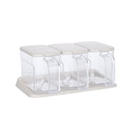 Seasoning Box Set Plastic Clear 3 Grids Large Capacity Condiment Box with Spoons for Kitchen Apricot
