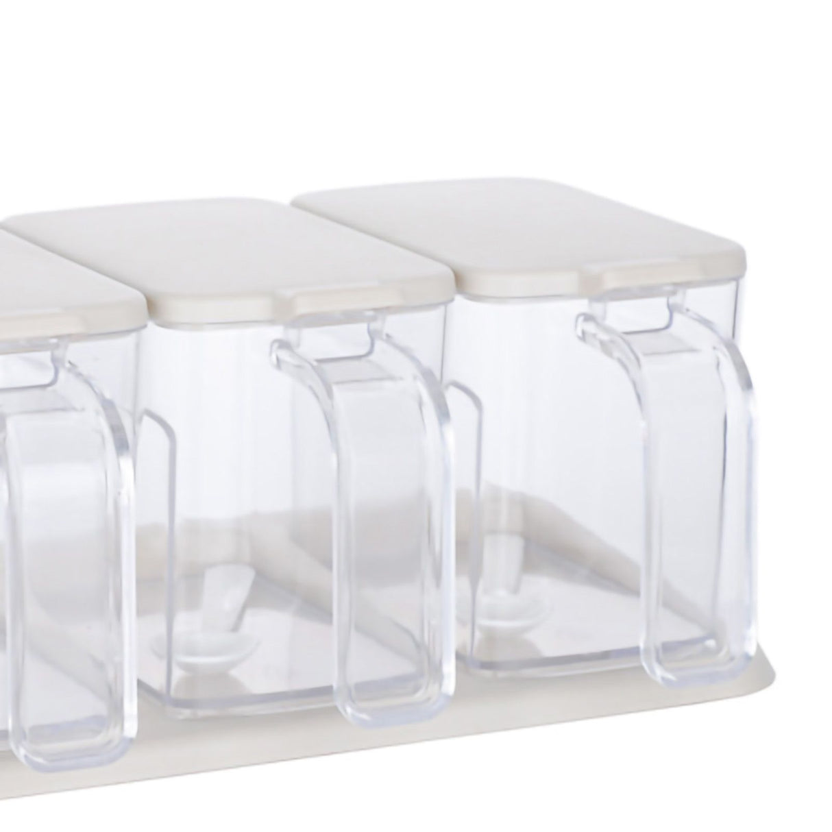 Seasoning Box Set Plastic Clear 3 Grids Large Capacity Condiment Box with Spoons for Kitchen Apricot