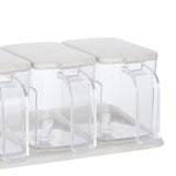 Seasoning Box Set Plastic Clear 3 Grids Large Capacity Condiment Box with Spoons for Kitchen Apricot