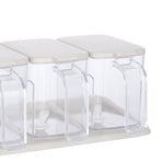 Seasoning Box Set Plastic Clear 3 Grids Large Capacity Condiment Box with Spoons for Kitchen Apricot