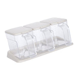 Seasoning Box Set Plastic Clear 3 Grids Large Capacity Condiment Box with Spoons for Kitchen Apricot
