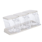 Seasoning Box Set Plastic Clear 3 Grids Large Capacity Condiment Box with Spoons for Kitchen Apricot - Side View