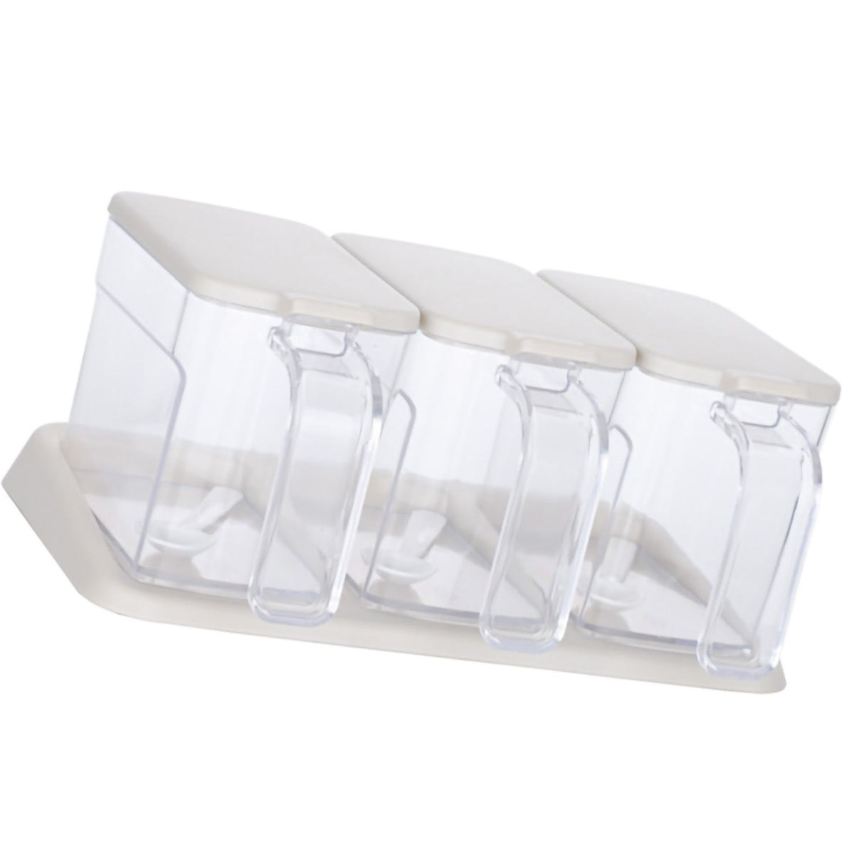 Seasoning Box Set Plastic Clear 3 Grids Large Capacity Condiment Box with Spoons for Kitchen Apricot