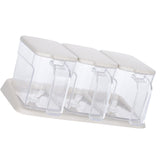 Seasoning Box Set Plastic Clear 3 Grids Large Capacity Condiment Box with Spoons for Kitchen Apricot