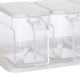 Seasoning Box Set Plastic Clear 3 Grids Large Capacity Condiment Box with Spoons for Kitchen Apricot