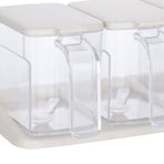 Seasoning Box Set Plastic Clear 3 Grids Large Capacity Condiment Box with Spoons for Kitchen Apricot