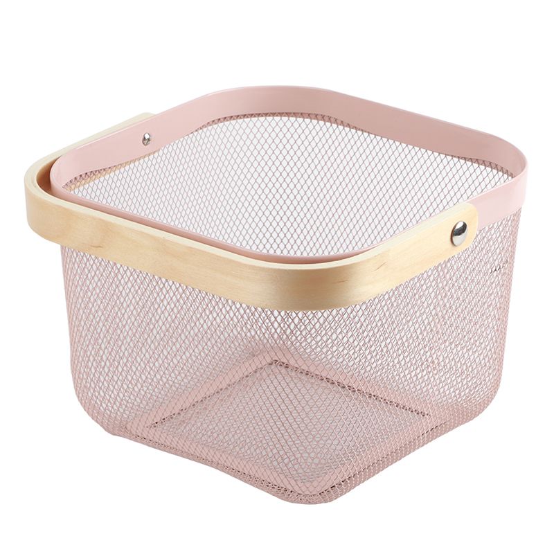 Fruit Colander Metal Material Comfortable Portable Handle Wear Resistant Practical Vegetable Drain Basket for Kitchen Pink