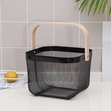Fruit Colander Metal Material Comfortable Portable Handle Wear Resistant Practical Vegetable Drain Basket for Kitchen Black