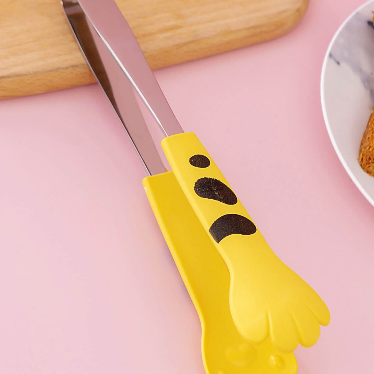 Kitchen Cooking Tong Cute Cat Paw Shape Stainless Steel Small Salad Barbecue Food Tong Yellow M