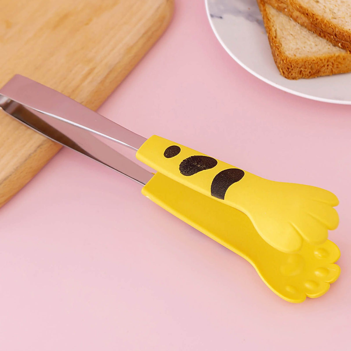 Kitchen Cooking Tong Cute Cat Paw Shape Stainless Steel Small Salad Barbecue Food Tong Yellow M