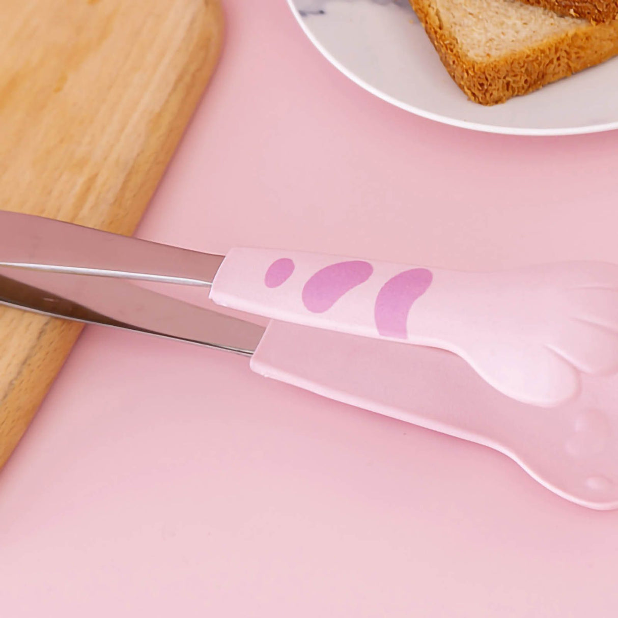 Kitchen Cooking Tong Cute Cat Paw Shape Stainless Steel Small Salad Barbecue Food Tong Pink M