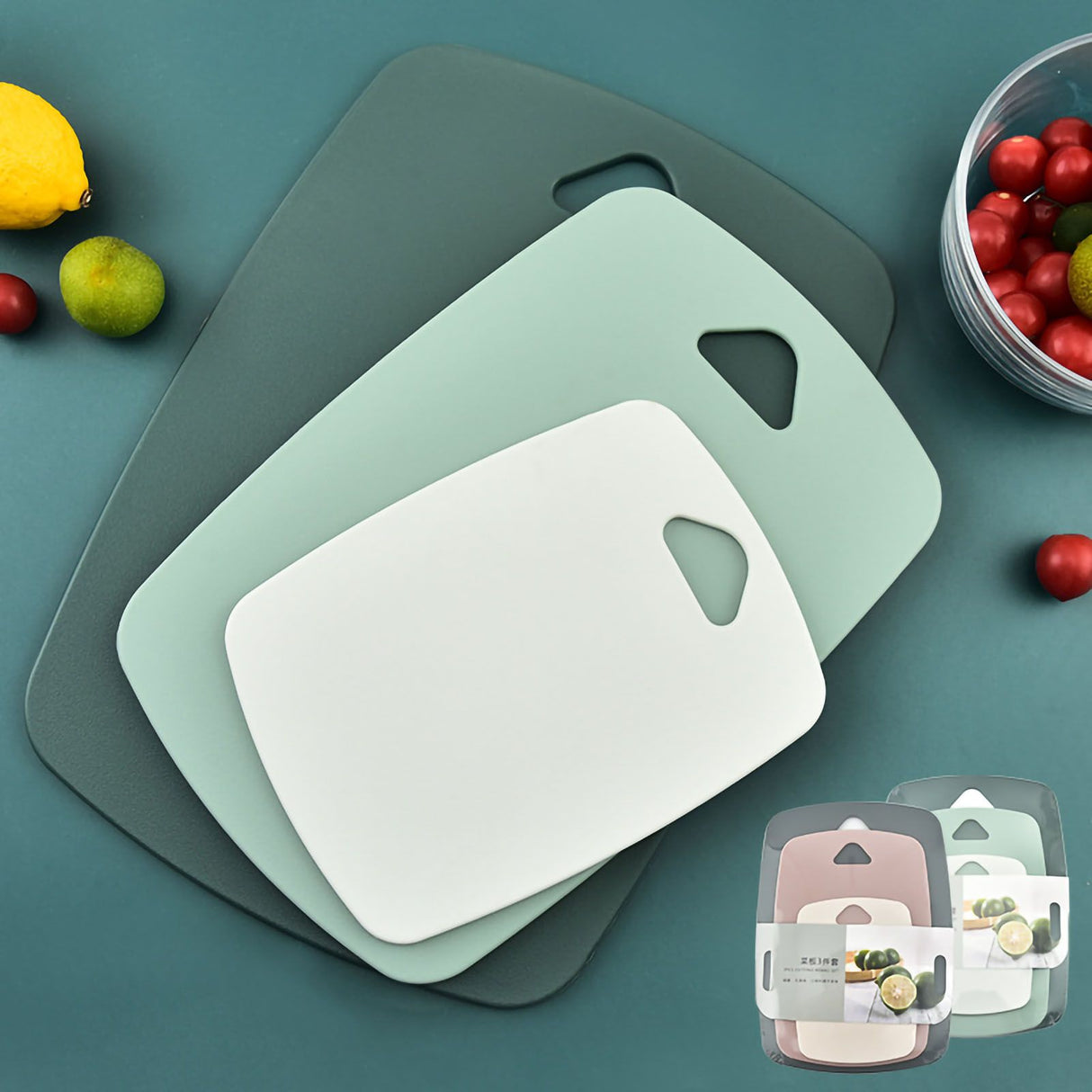 3pcs Cutting Board Set Safe PP Easy Grip Handles Multifunction Kitchen Chopping Board for Home Type 2 Square