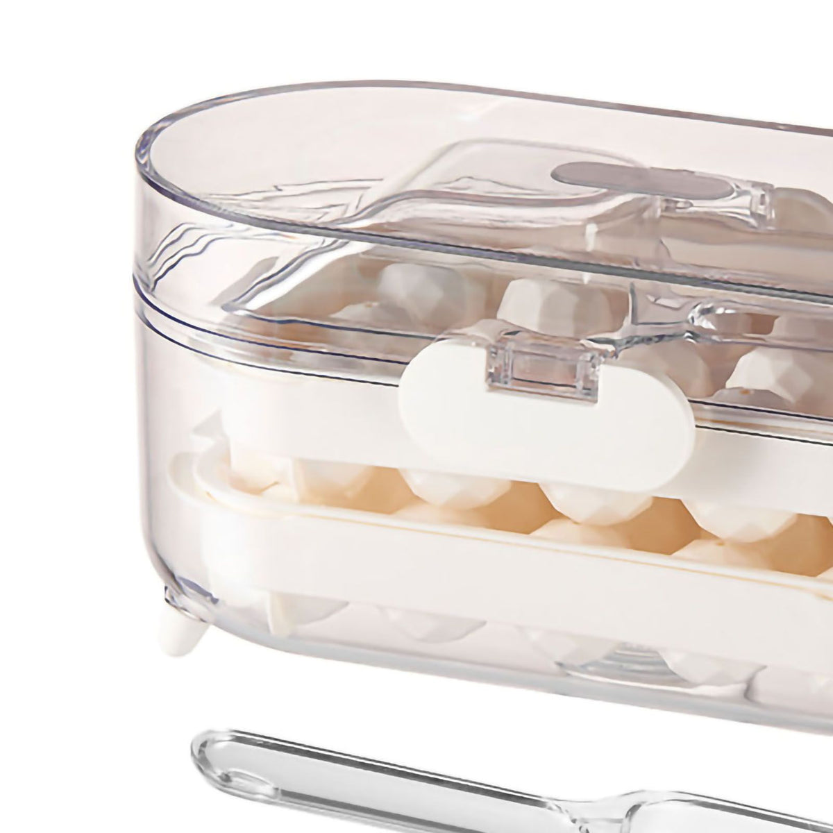 Ice Mold Silicone 2 Layer Hard Interlayer Anti Slip Stable Buckle Design Ice Mold Tray with Spatula Pure Color