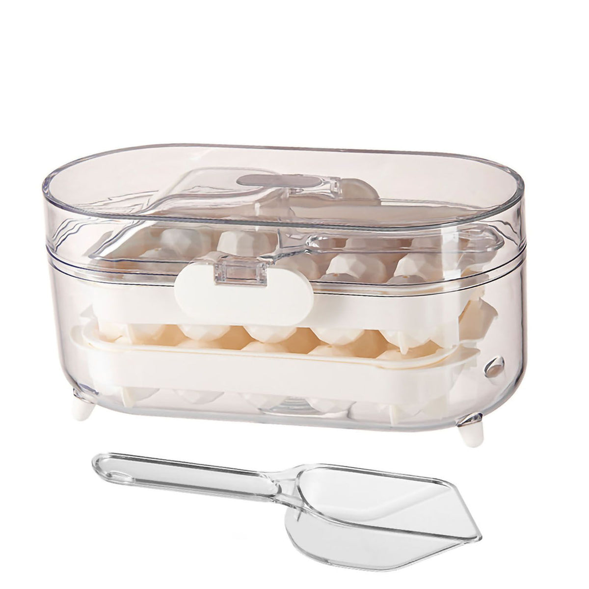 Ice Mold Silicone 2 Layer Hard Interlayer Anti Slip Stable Buckle Design Ice Mold Tray with Spatula Pure Color