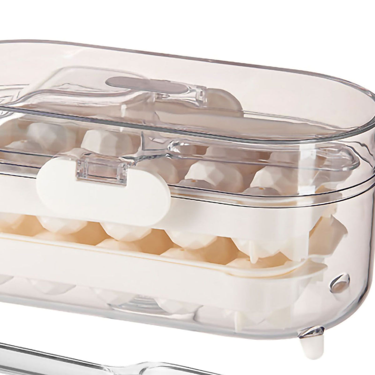 Ice Mold Silicone 2 Layer Hard Interlayer Anti Slip Stable Buckle Design Ice Mold Tray with Spatula Pure Color