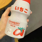Portable Children Drinking Bottle with Strap PC Plastic Outdoor Water Cup Cute Fruit Pattern Red 480ML - Top-Down View