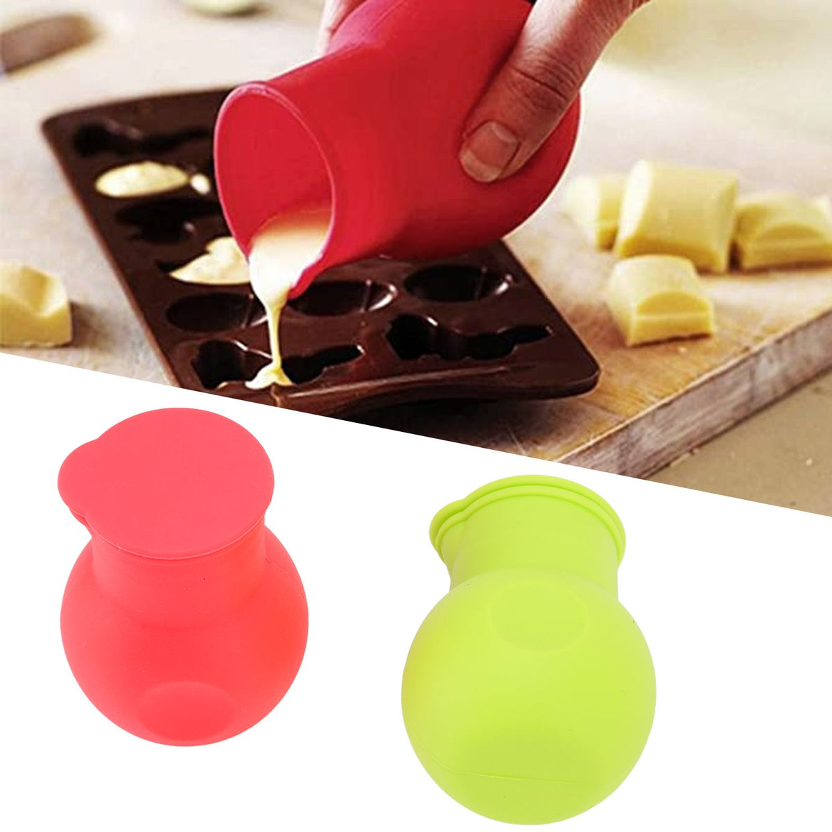 2pcs Silicone Chocolate Heating Pot Red and Green Multifunctional Microwave Chocolate Melter for Kitchen Baking