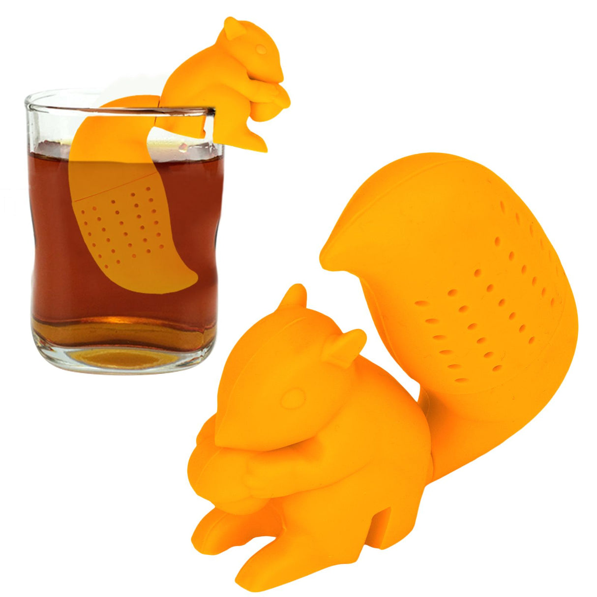 Food Grade Silicone Squirrel Shape Tea Strainer Cute Squirrel Shaped Tea Infuser Filter Orange