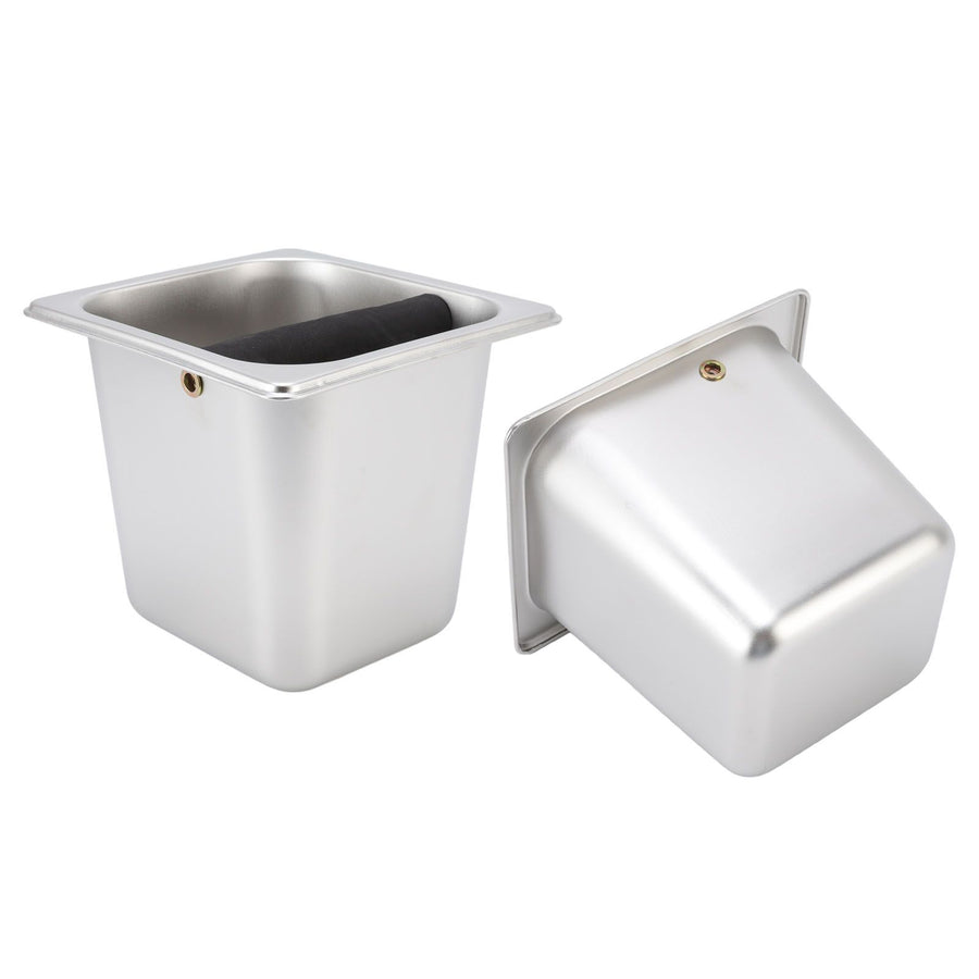 Stainless Steel Coffee Knocking Grounds Box with Rubber Rod Embeddable Coffee Dump Bin for Home Restaurant