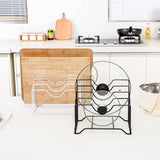 Chopping Board Storage Rack Iron 4 Slots Integrated Pot Lid Holder for Kitchen Countertop Black - Side View