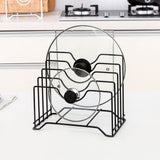 Chopping Board Storage Rack Iron 4 Slots Integrated Pot Lid Holder for Kitchen Countertop Black - Top-Down View