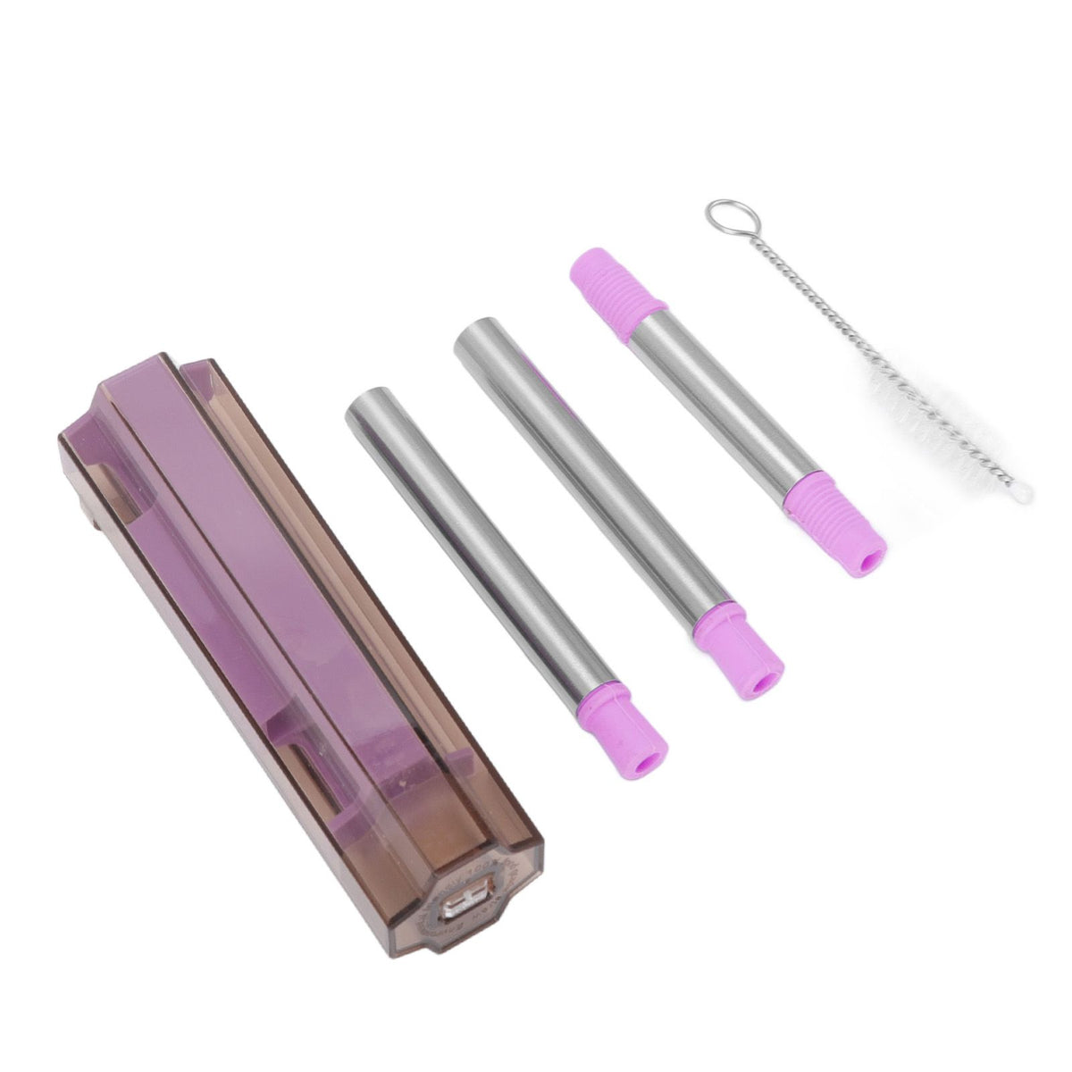 Collapsible Straw Stainless Steel Portable Easy to Clean Foldable Straw with Cleaning Brush for Home Office Outdoor Purple
