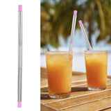 Collapsible Straw Stainless Steel Portable Easy to Clean Foldable Straw with Cleaning Brush for Home Office Outdoor Purple