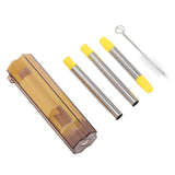 Collapsible Straw Stainless Steel Portable Easy to Clean Foldable Straw with Cleaning Brush for Home Office Outdoor Yellow
