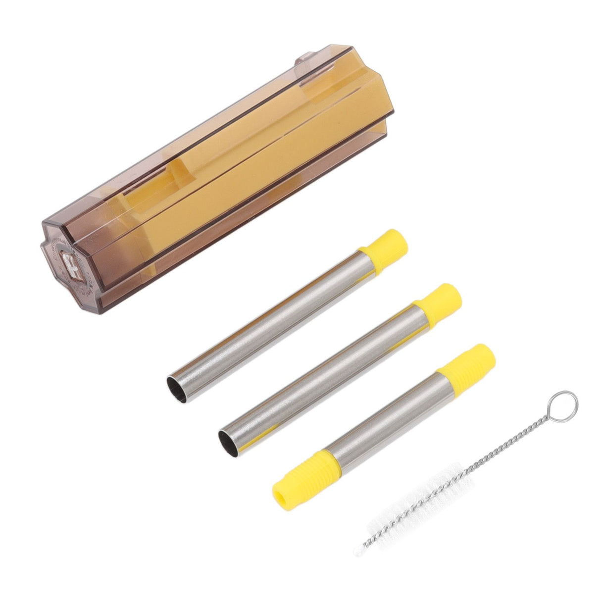 Collapsible Straw Stainless Steel Portable Easy to Clean Foldable Straw with Cleaning Brush for Home Office Outdoor Yellow