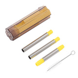 Collapsible Straw Stainless Steel Portable Easy to Clean Foldable Straw with Cleaning Brush for Home Office Outdoor Yellow - Side View